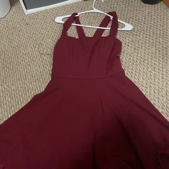 emerald sundae burgundy dress Emerald Sundae Juniors Womens Padded Bust Shimmer Fit & Flare Dress In Wine